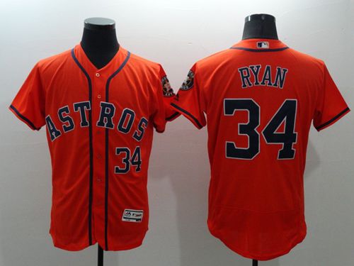 Astros #34 Nolan Ryan Orange Flexbase Authentic Collection Stitched MLB Jersey - Click Image to Close